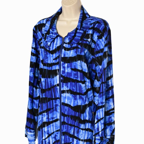 CHICO'S ZENERGY Animal Print/Abstract Blue & Black Zipper Jacket Size 3 (XL16) - Picture 5 of 8